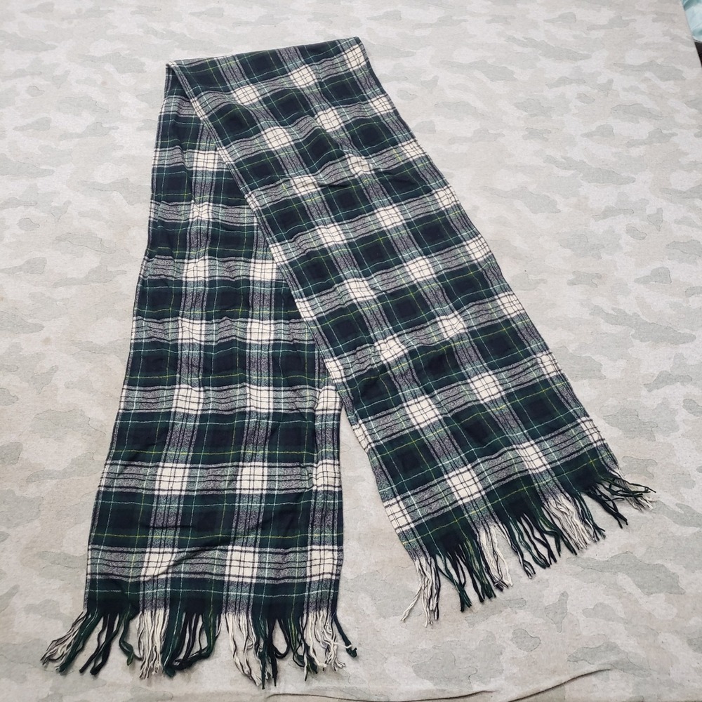 Vintage Pendleton Scarf Mens OS Green Tartan Plaid Virgin Wool Fringed